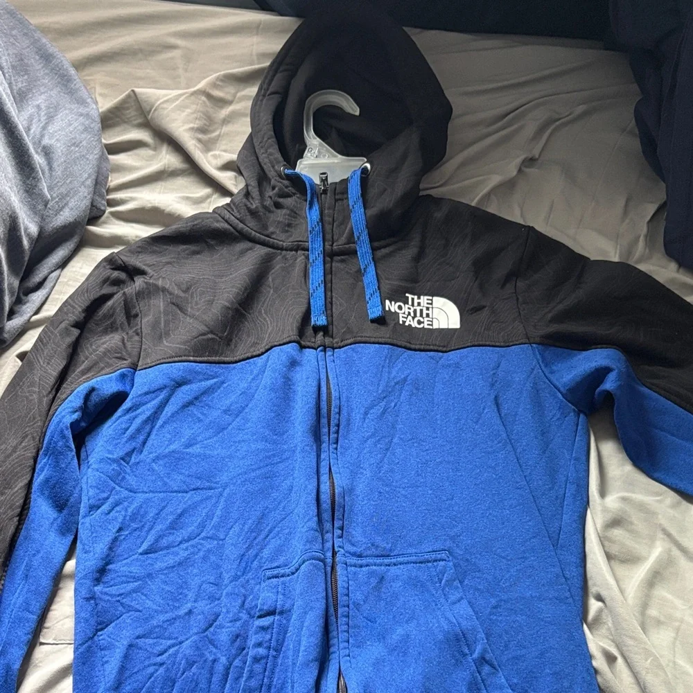 The North Face Black and Blue Zip-Up Hoodie - Picture 1 of 5